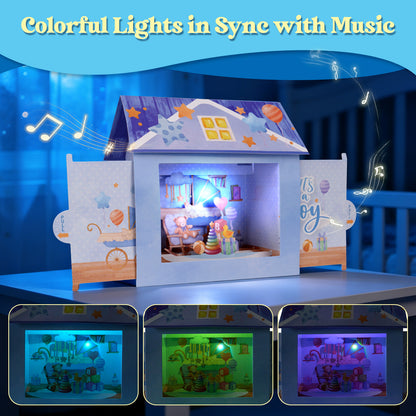 Blue Baby Boy Nursery Music & Lights Pop-Up Baby Shower Card