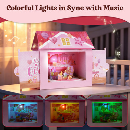 Pink Baby Girl Nursery Music & Lights Pop-Up Baby Shower Card