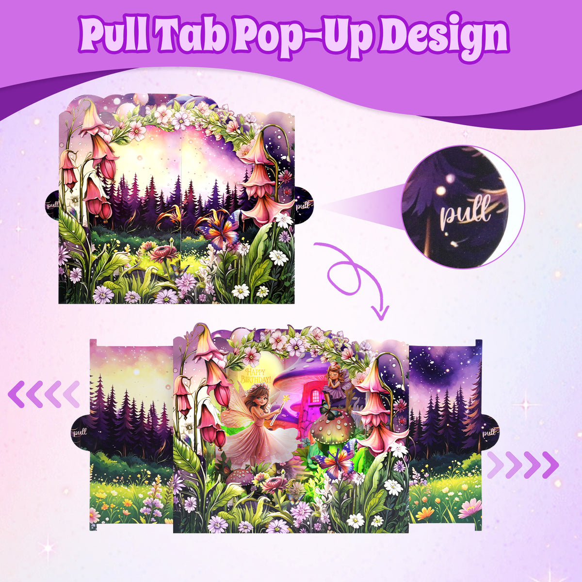 Fairy Forest Pull Tab Pop-Up Music & Lights Birthday Card