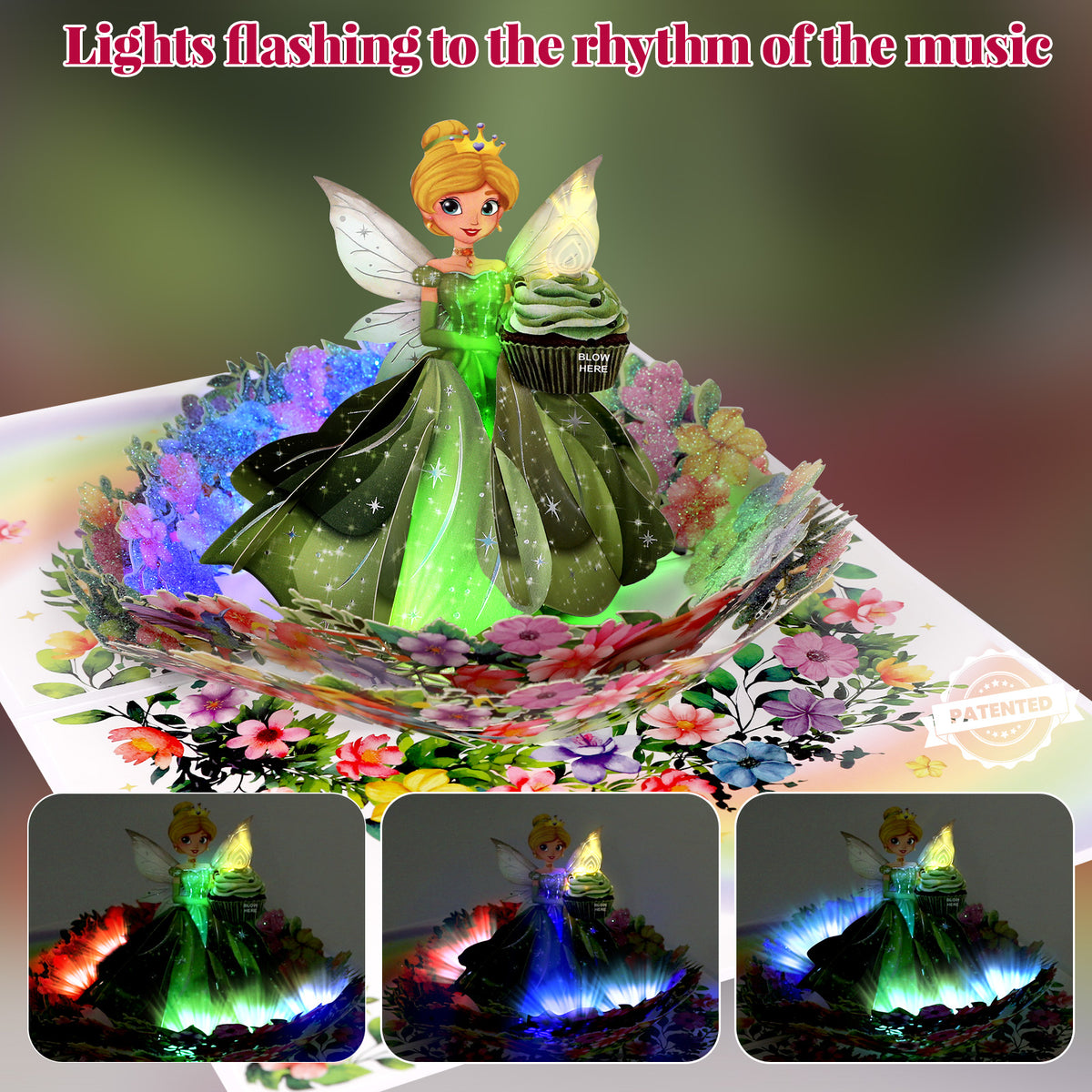 Green Fairy Flower Garden Blow-to-Celebrate Birthday Card