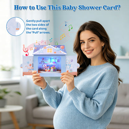 Blue Baby Boy Nursery Music & Lights Pop-Up Baby Shower Card