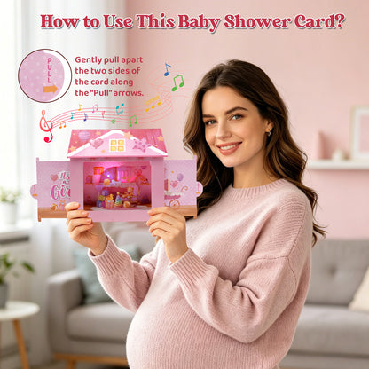 Pink Baby Girl Nursery Music & Lights Pop-Up Baby Shower Card