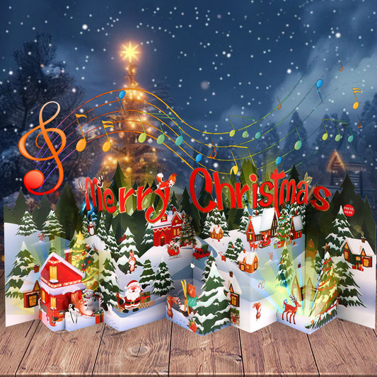 3D Christmas Forest Village Advent Calendar Music & Lights Pop-Up Christmas Card