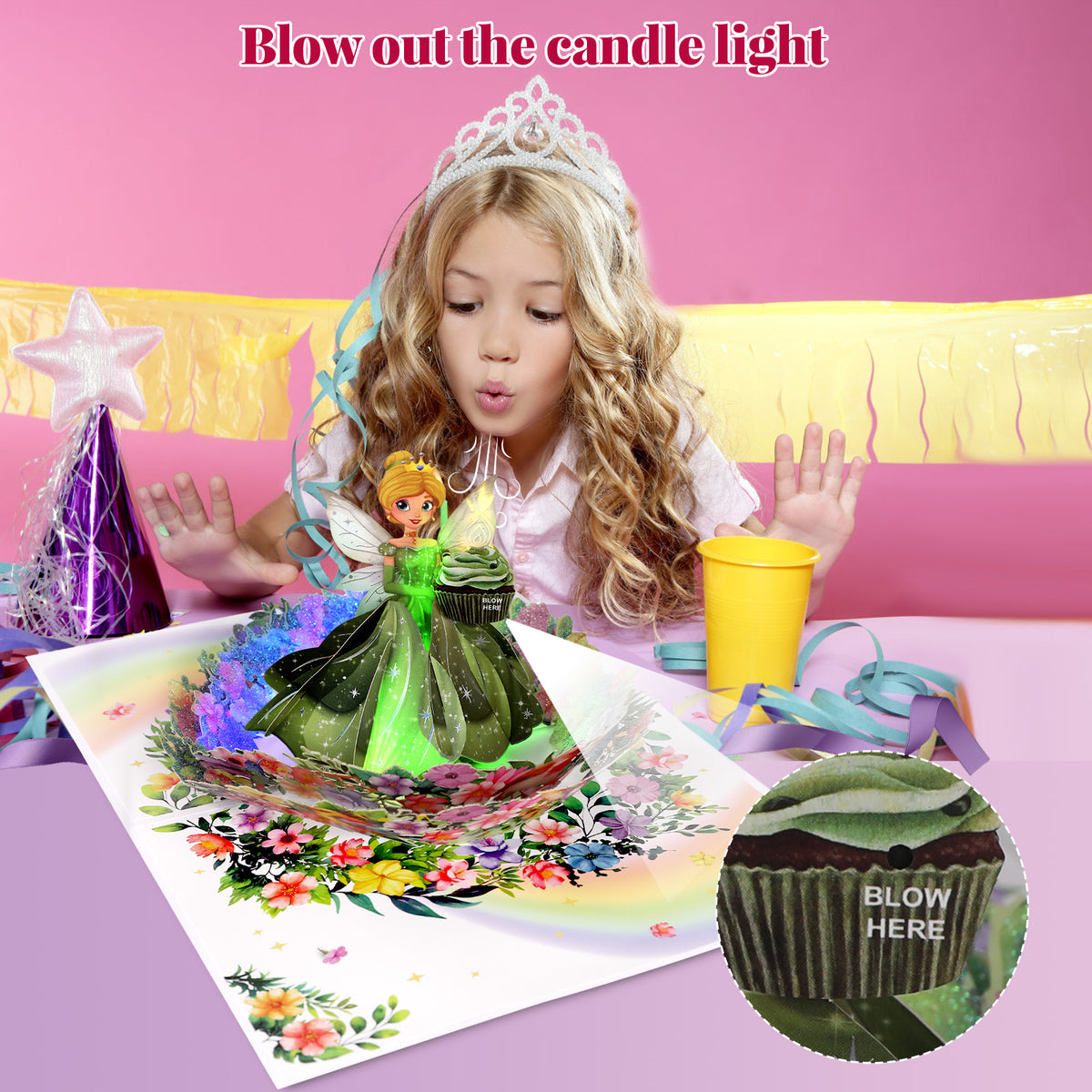 Green Fairy Flower Garden Blow-to-Celebrate Birthday Card