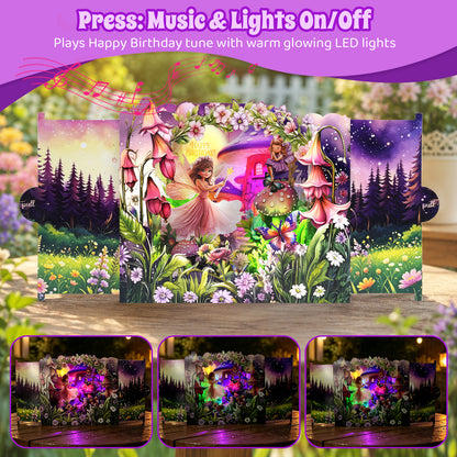 Fairy Forest Pull Tab Pop-Up Music & Lights Birthday Card