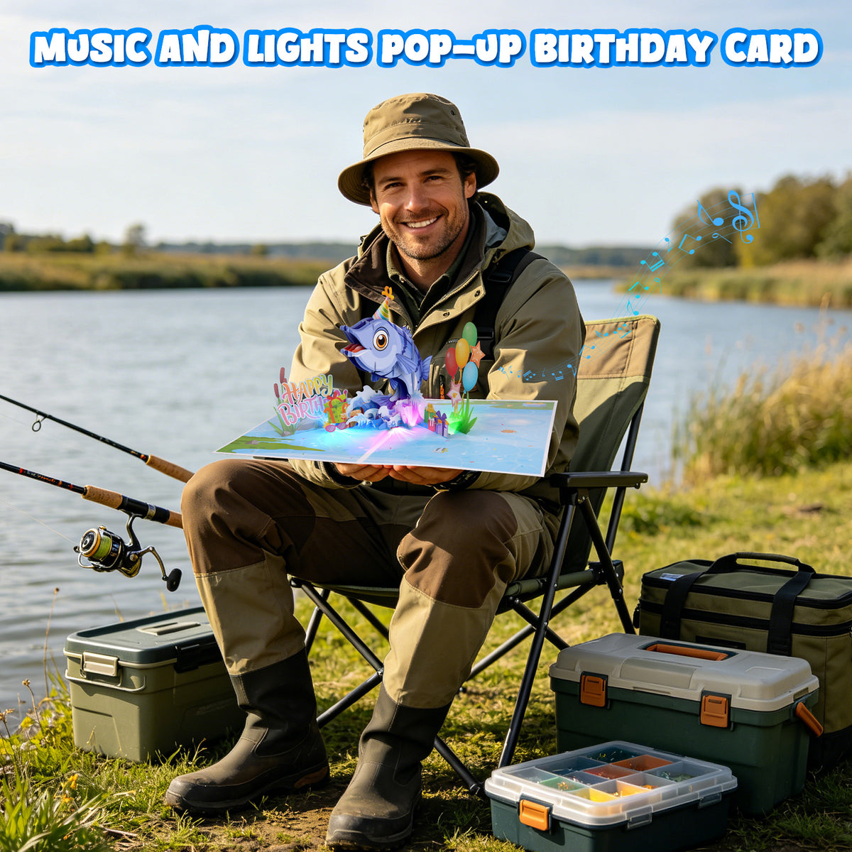 Bass Fish Music & Lights Pop-Up Birthday Card