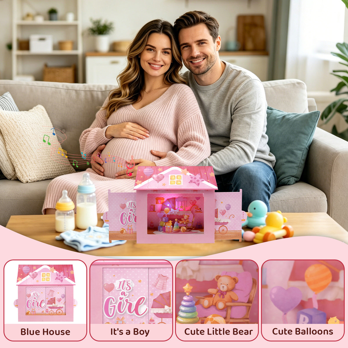 Pink Baby Girl Nursery Music & Lights Pop-Up Baby Shower Card