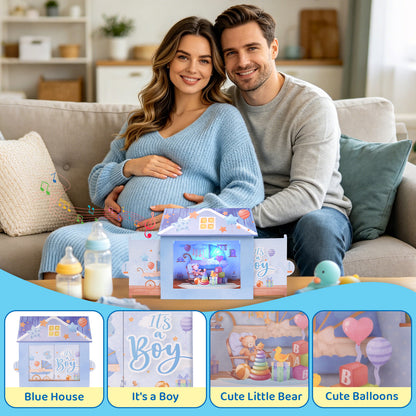 Blue Baby Boy Nursery Music & Lights Pop-Up Baby Shower Card