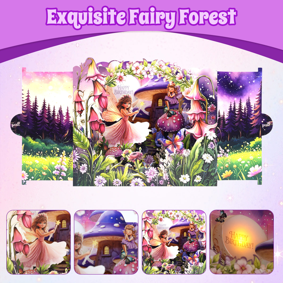 Fairy Forest Pull Tab Pop-Up Music & Lights Birthday Card