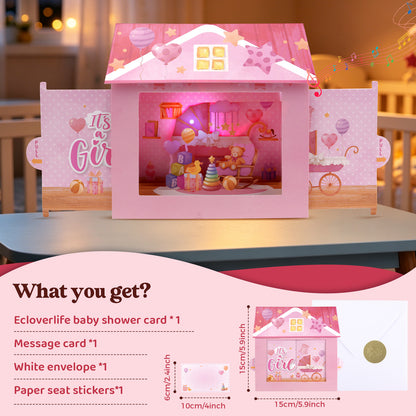 Pink Baby Girl Nursery Music & Lights Pop-Up Baby Shower Card