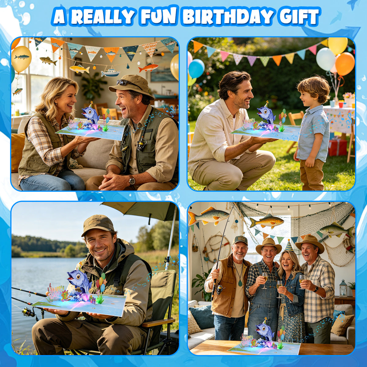Bass Fish Music & Lights Pop-Up Birthday Card