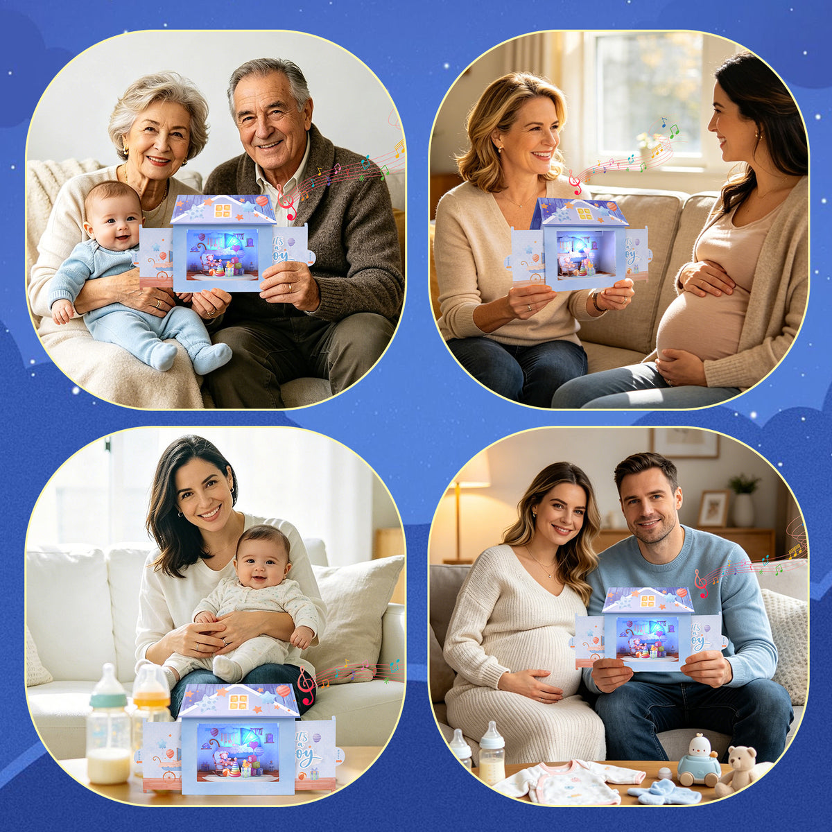 Blue Baby Boy Nursery Music & Lights Pop-Up Baby Shower Card