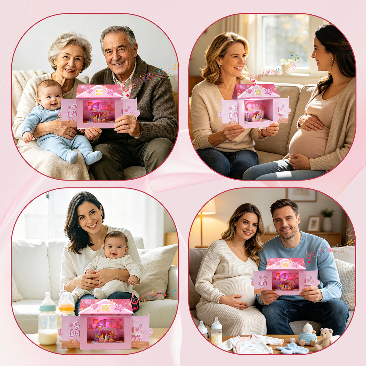 Pink Baby Girl Nursery Music & Lights Pop-Up Baby Shower Card