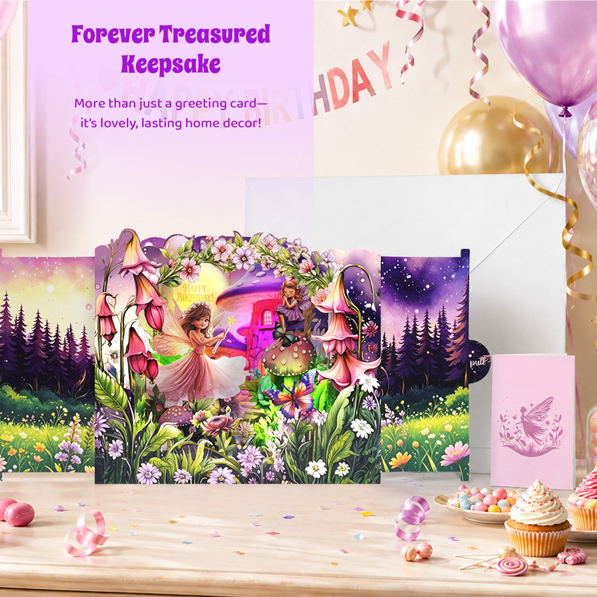 Fairy Forest Pull Tab Pop-Up Music & Lights Birthday Card