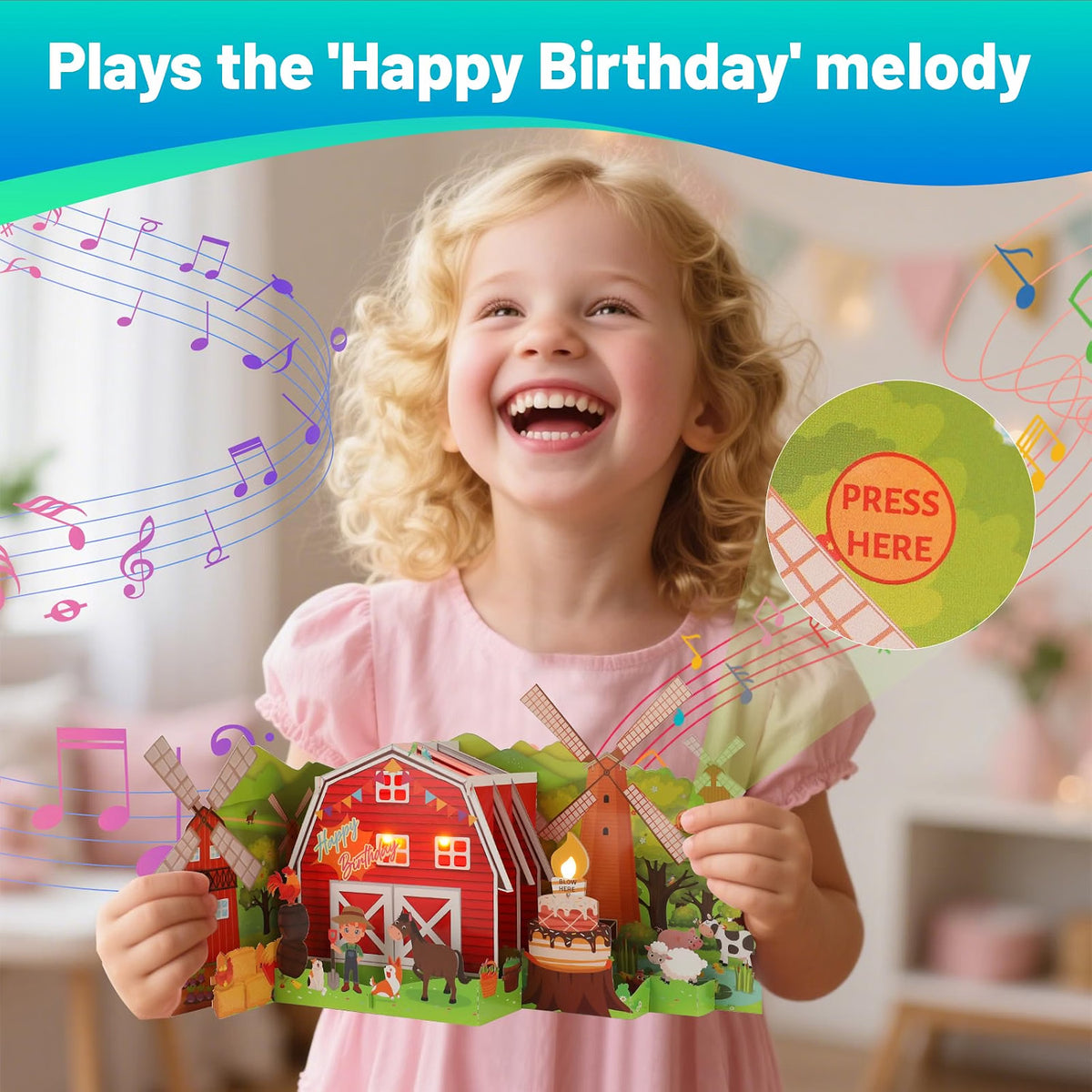 Farm Music & Lights Pop-Up Blow-to-Celebrate Birthday Card