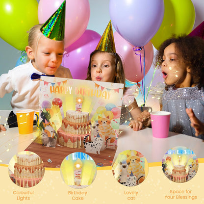 Cat Party Cake Blow-to-Celebrate Birthday Card