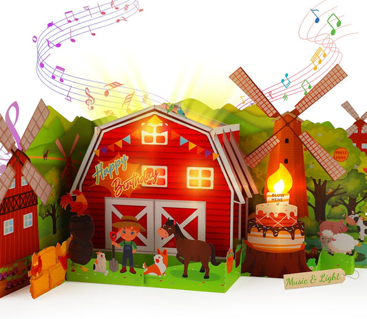 Farm Music & Lights Pop-Up Blow-to-Celebrate Birthday Card