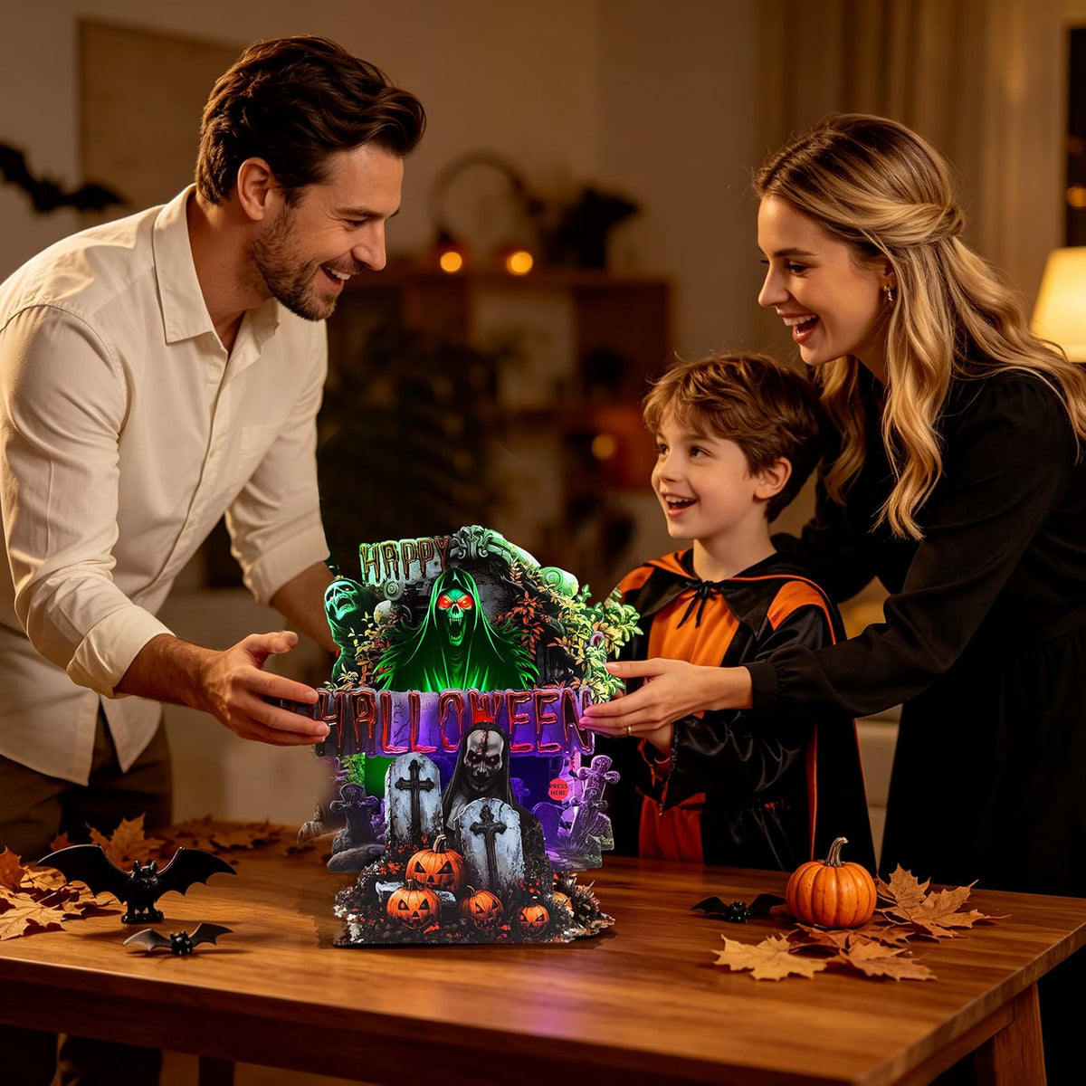 Grim Reaper Graveyard Music & Lights Pop-Up Halloween Card