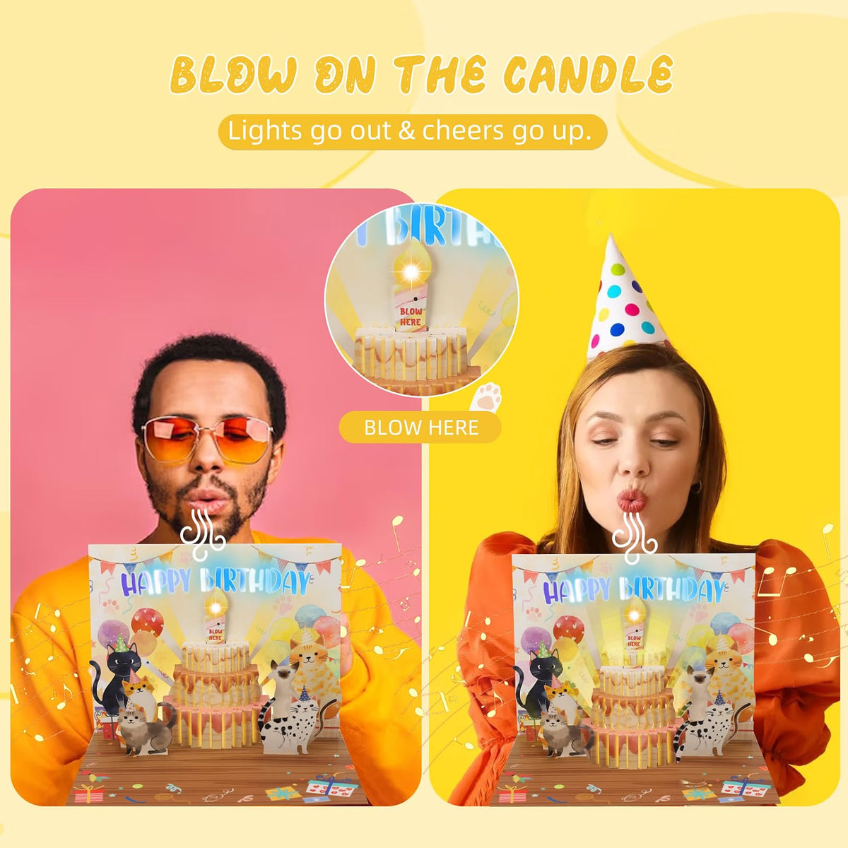 Cat Party Cake Blow-to-Celebrate Birthday Card
