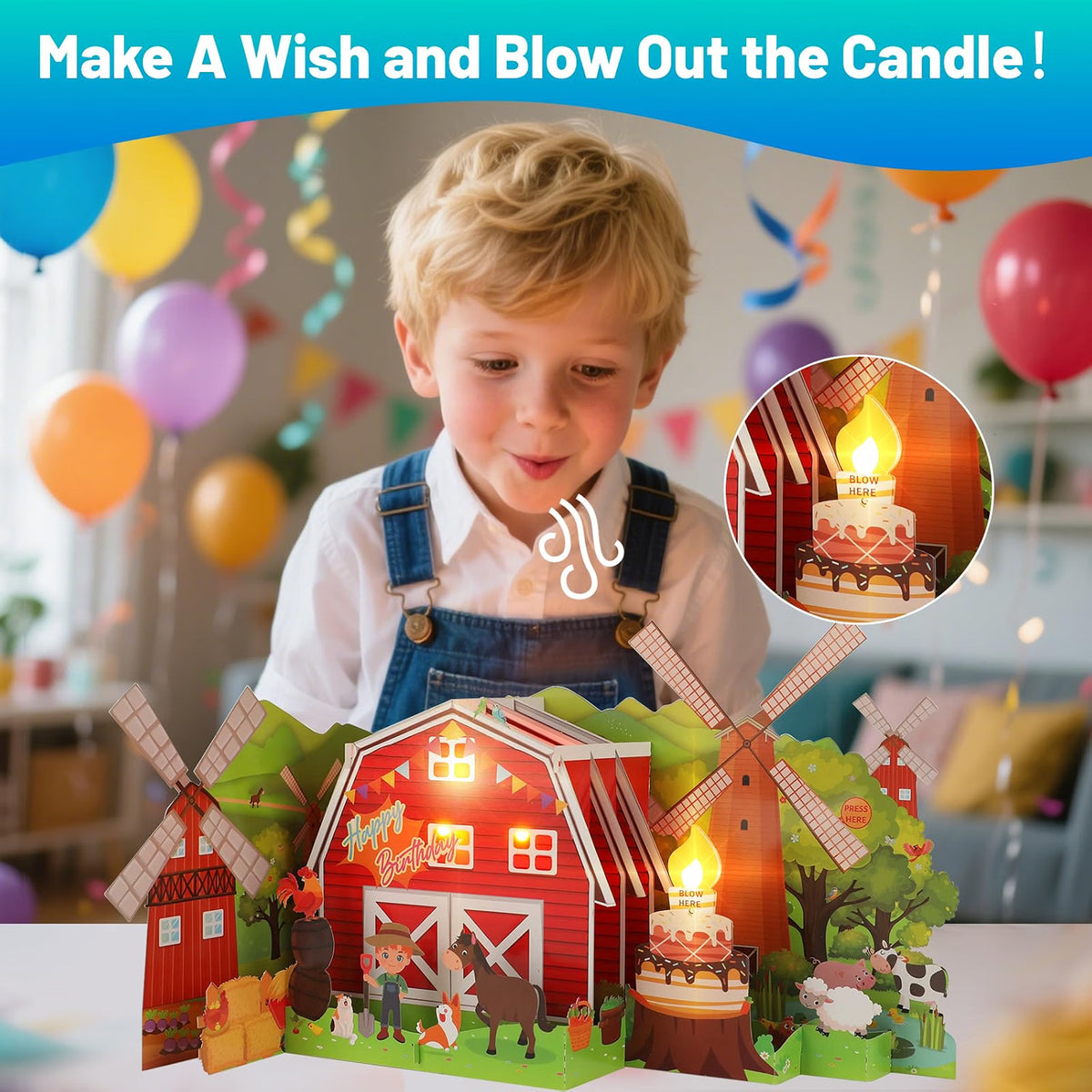Farm Music & Lights Pop-Up Blow-to-Celebrate Birthday Card