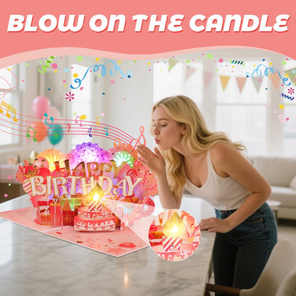 Fireworks & Cake Blow-to-Celebrate Music & Lights Pop-Up Birthday Card