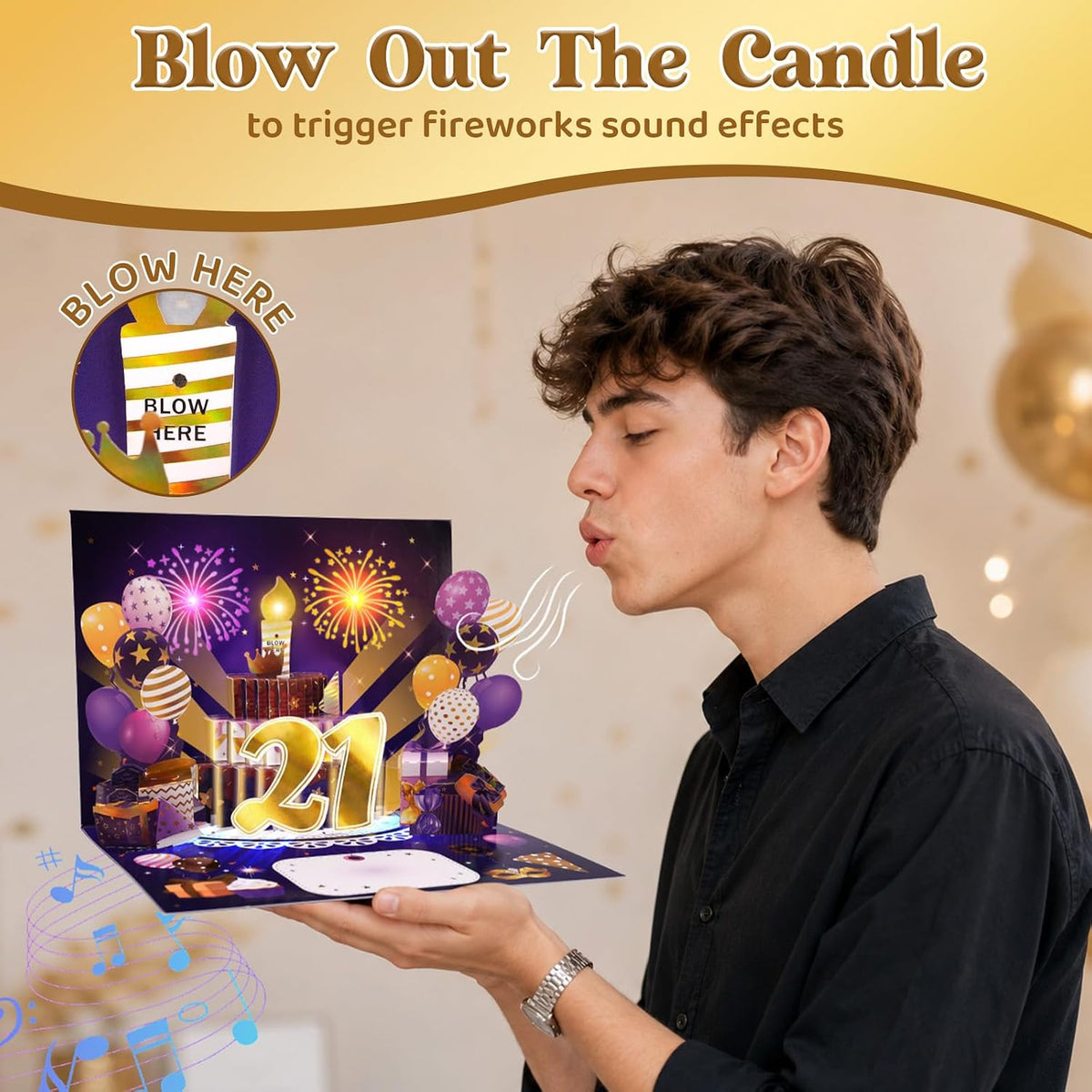 21st Birthday Cake Firework Blow-to-Celebrate Birthday Card