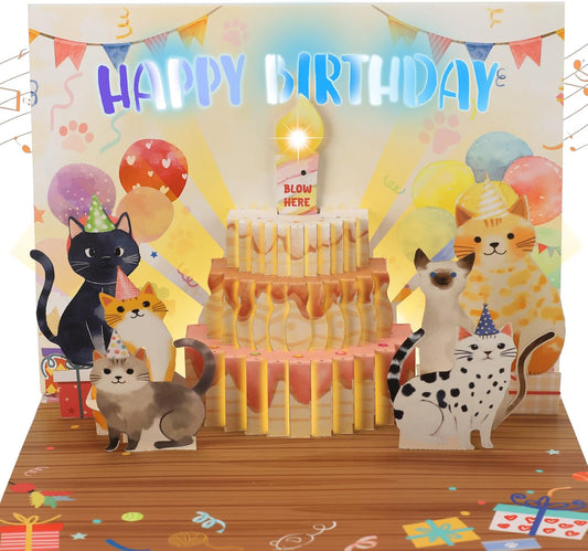Cat Party Cake Blow-to-Celebrate Birthday Card