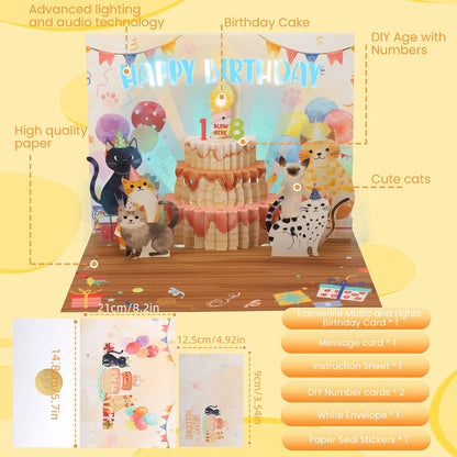 Cat Party Cake Blow-to-Celebrate Birthday Card