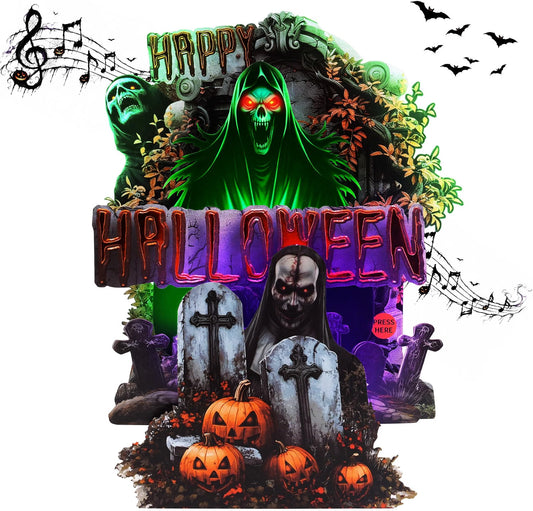 Grim Reaper Graveyard Music & Lights Pop-Up Halloween Card