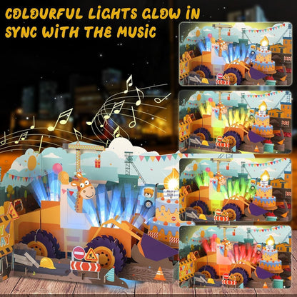 Construction Bulldozer & Giraffe Music & Lights Pop-Up Blow-to-Celebrate Birthday Card