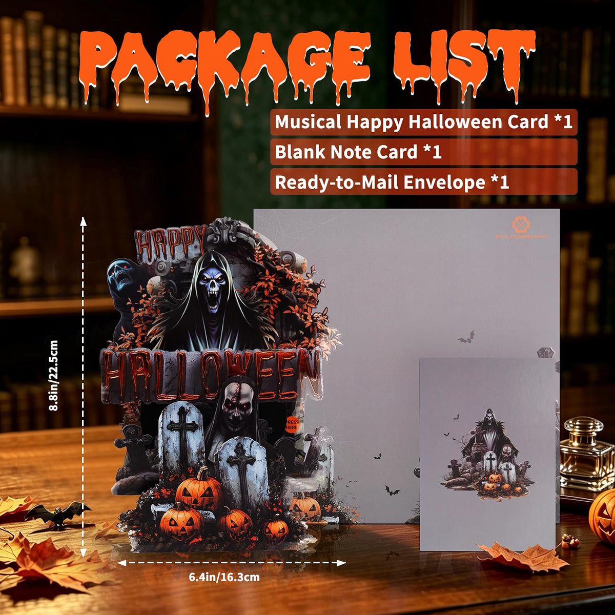Grim Reaper Graveyard Music & Lights Pop-Up Halloween Card