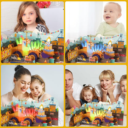 Construction Bulldozer & Giraffe Music & Lights Pop-Up Blow-to-Celebrate Birthday Card