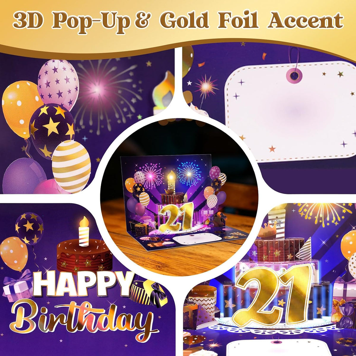 21st Birthday Cake Firework Blow-to-Celebrate Birthday Card