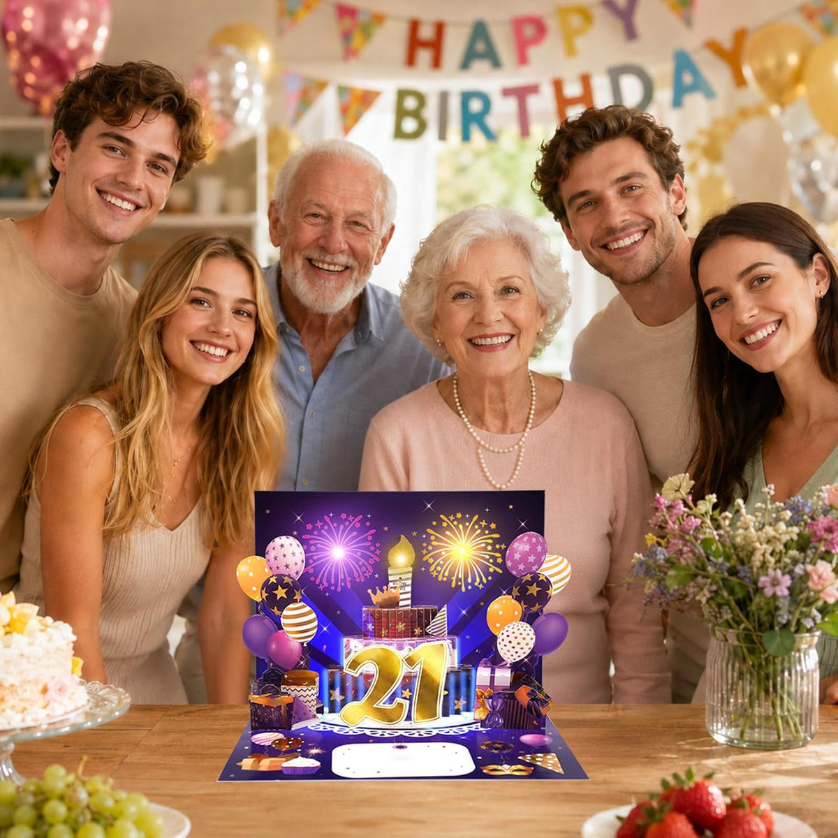 21st Birthday Cake Firework Blow-to-Celebrate Birthday Card