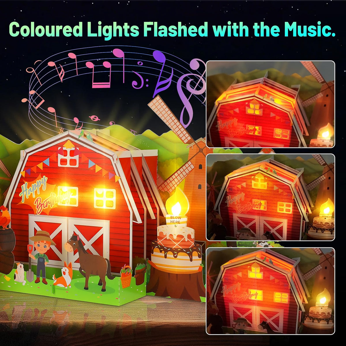 Farm Music & Lights Pop-Up Blow-to-Celebrate Birthday Card