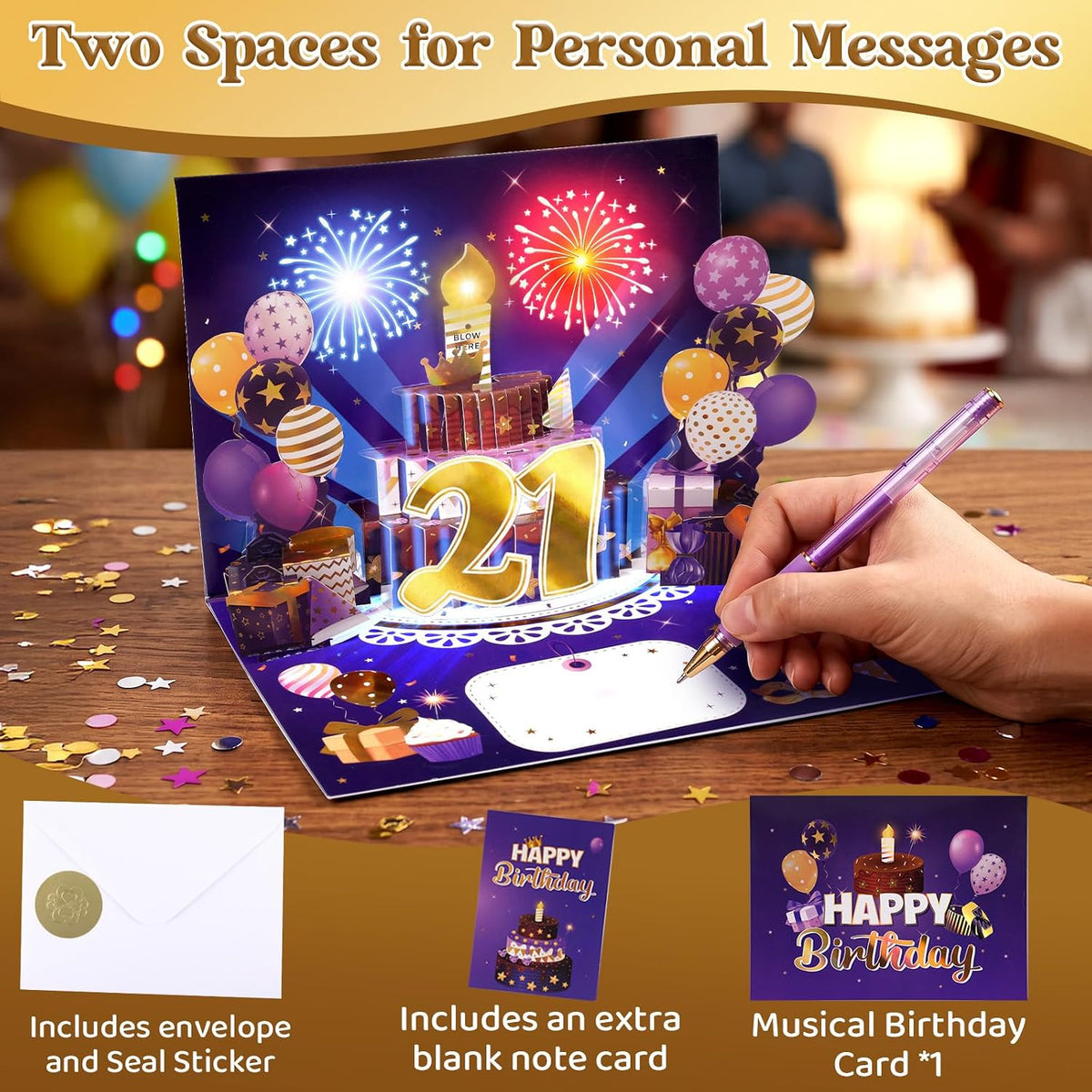 21st Birthday Cake Firework Blow-to-Celebrate Birthday Card