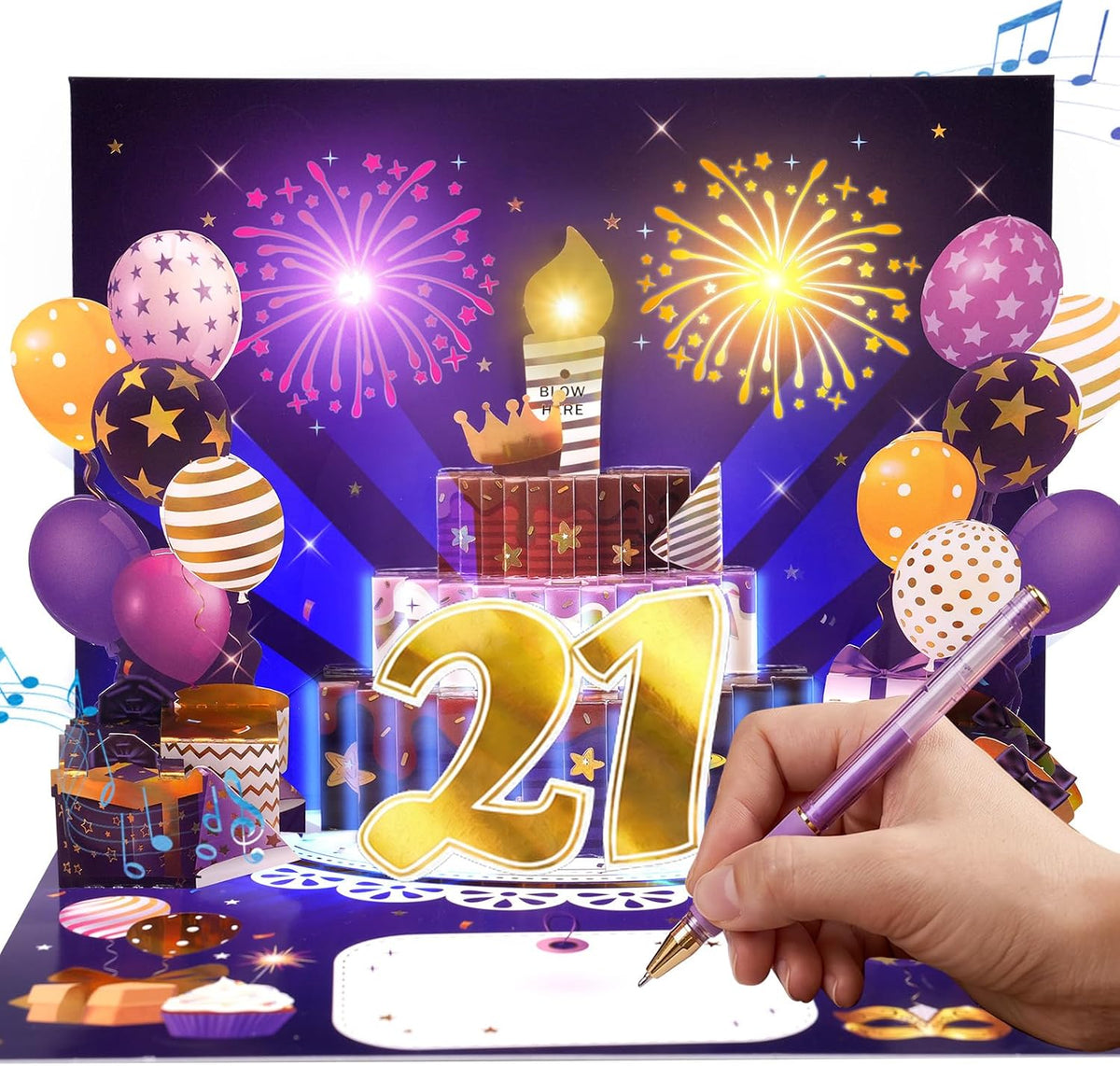 21st Birthday Cake Firework Blow-to-Celebrate Birthday Card