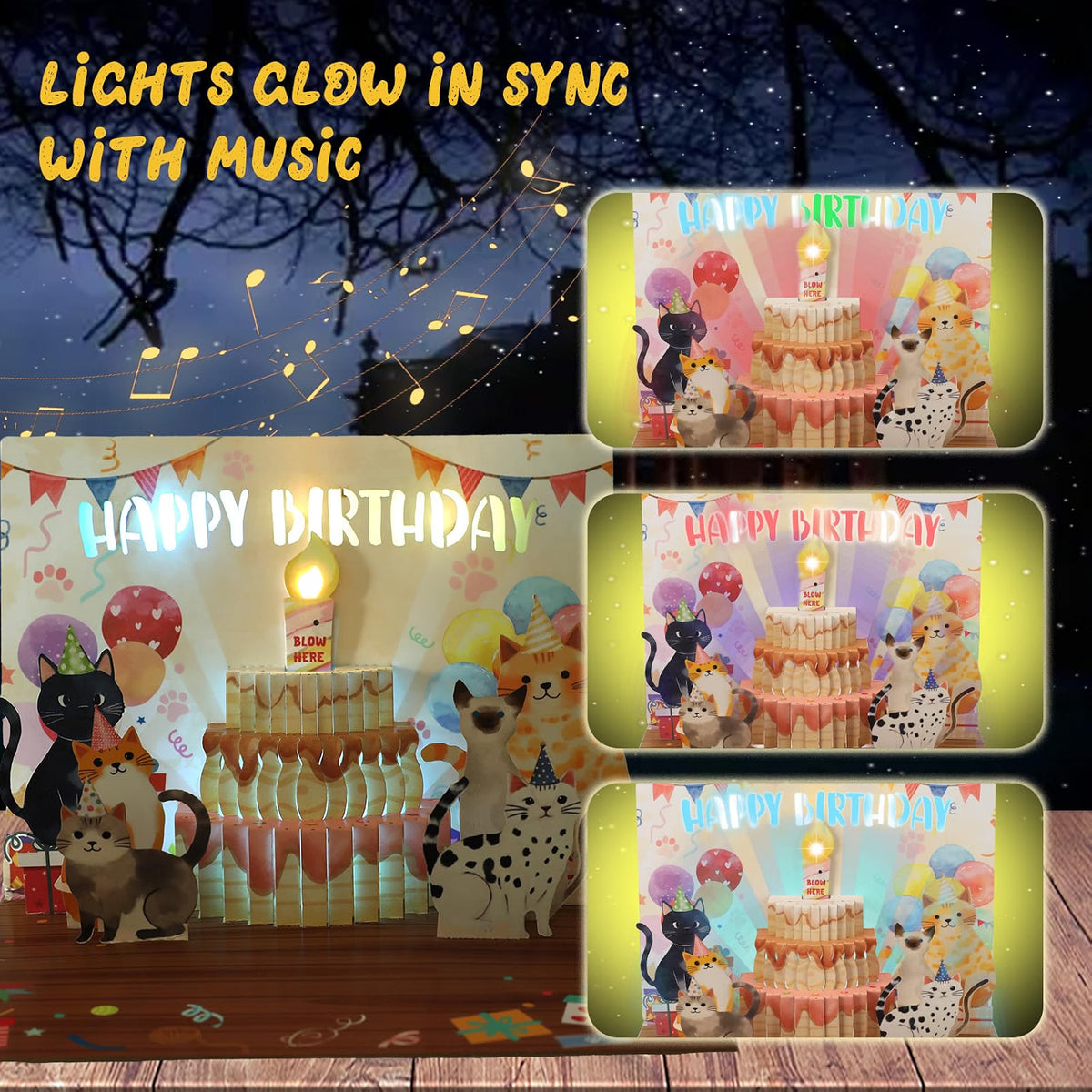 Cat Party Cake Blow-to-Celebrate Birthday Card