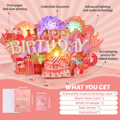 Fireworks & Cake Blow-to-Celebrate Music & Lights Pop-Up Birthday Card