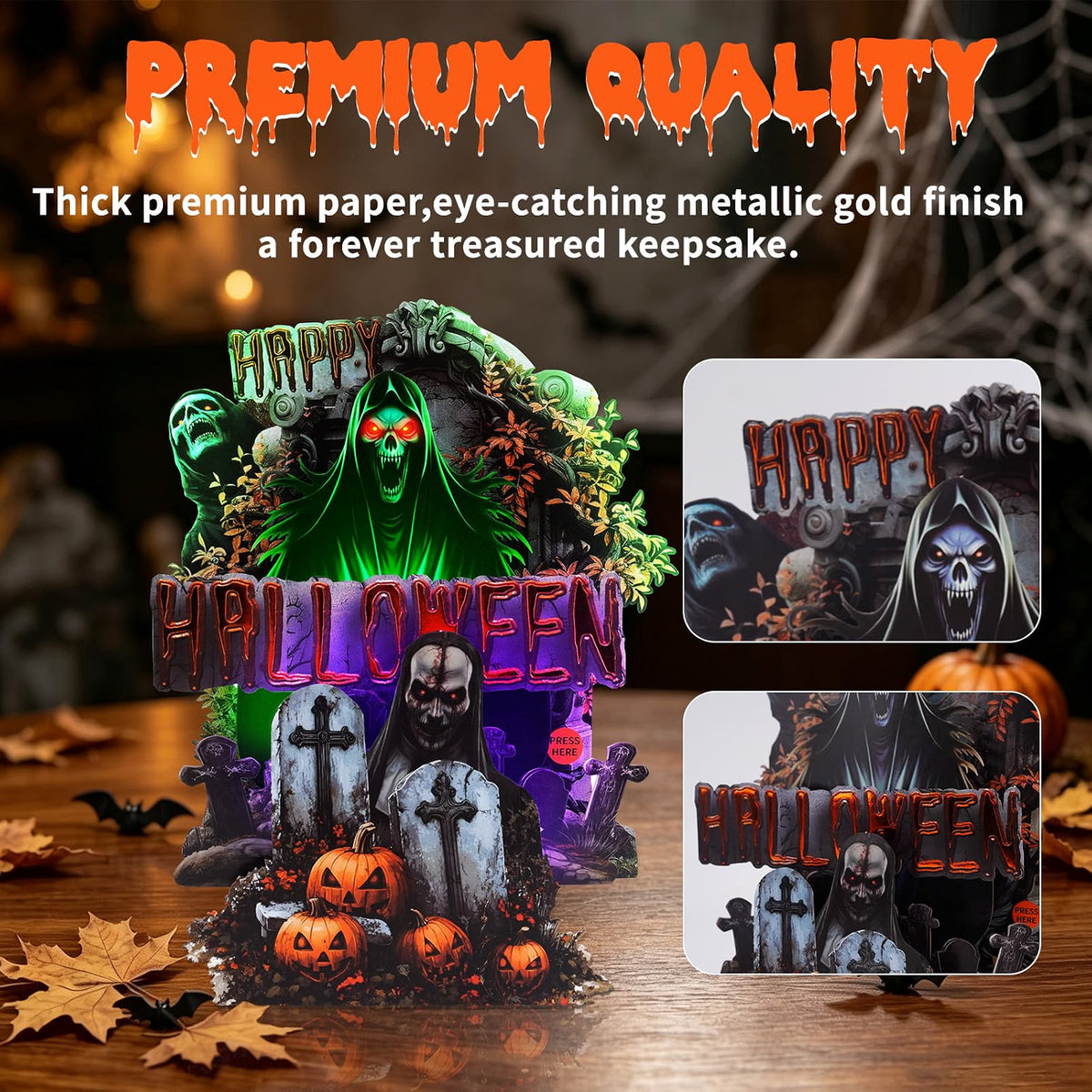 Grim Reaper Graveyard Music & Lights Pop-Up Halloween Card