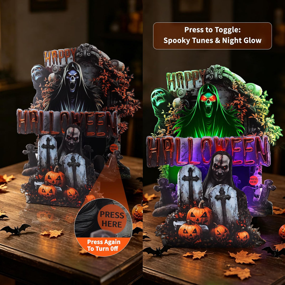 Grim Reaper Graveyard Music & Lights Pop-Up Halloween Card