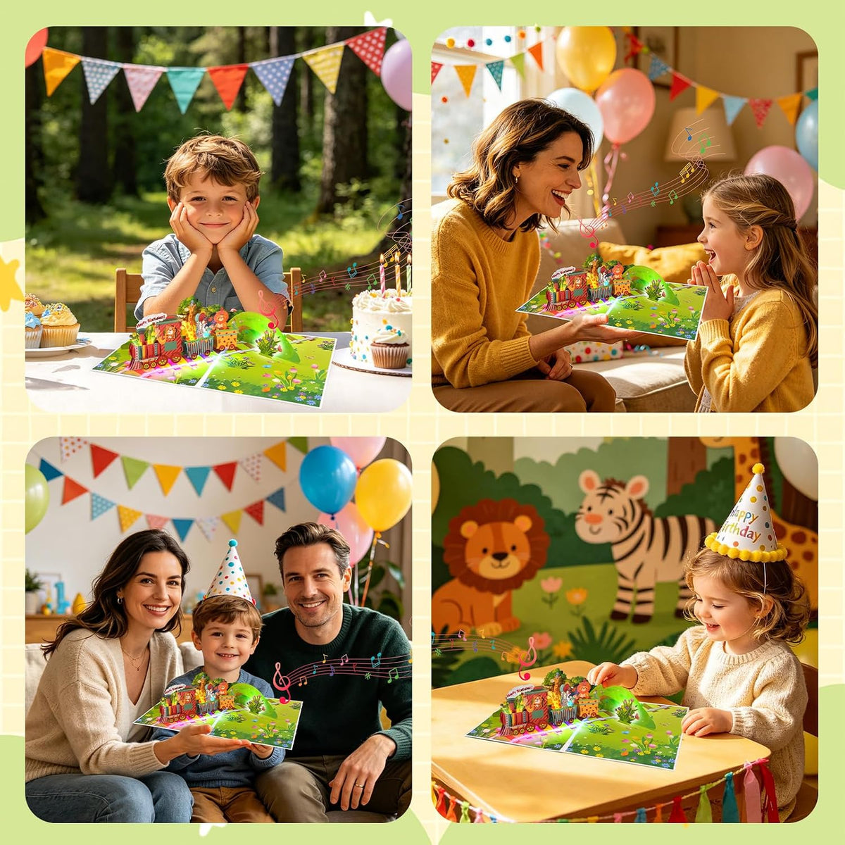 Animal Train Music & Lights Pop-Up Birthday Card