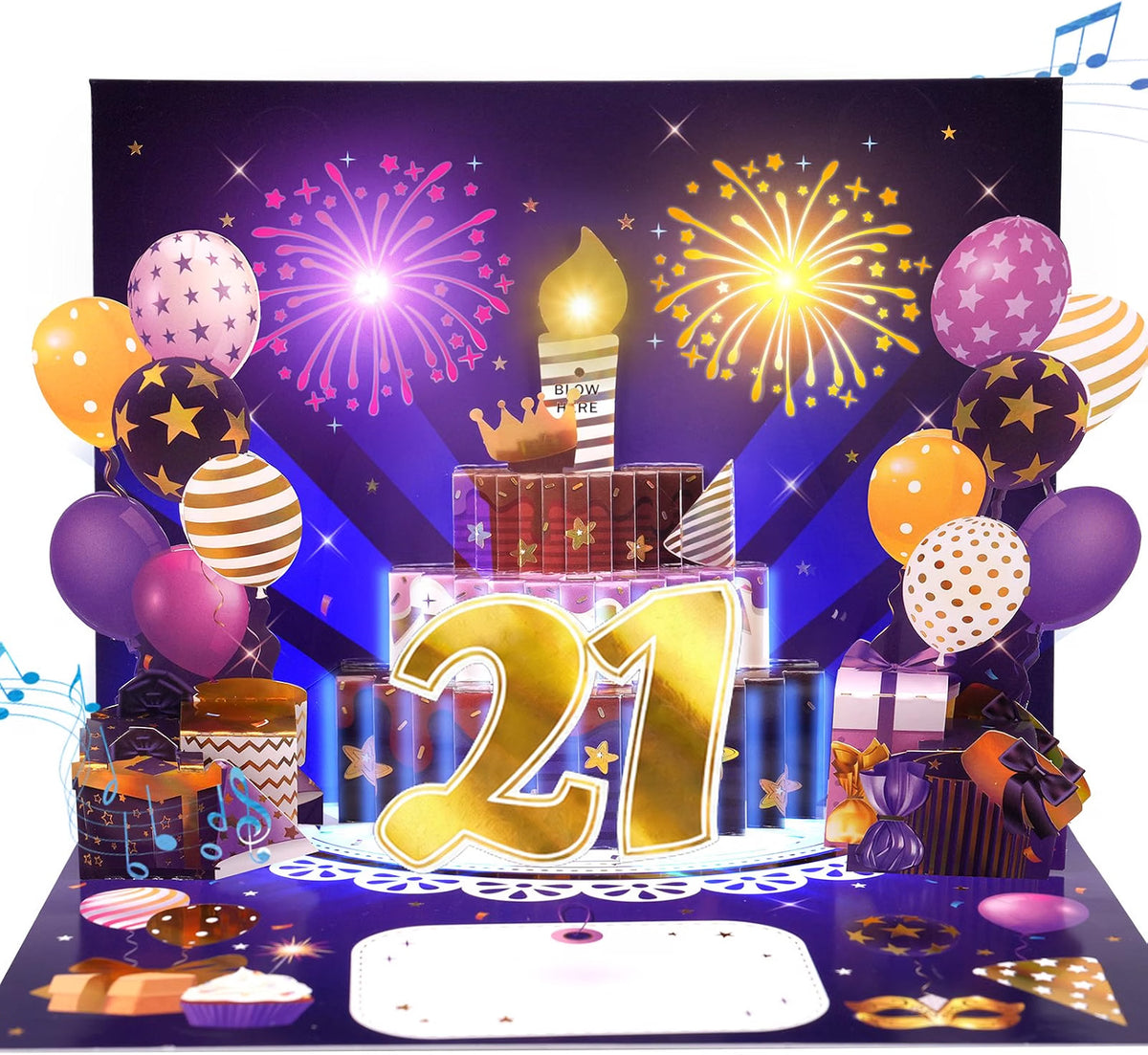 21st Birthday Cake Firework Blow-to-Celebrate Birthday Card