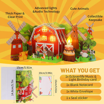 Farm Music & Lights Pop-Up Blow-to-Celebrate Birthday Card