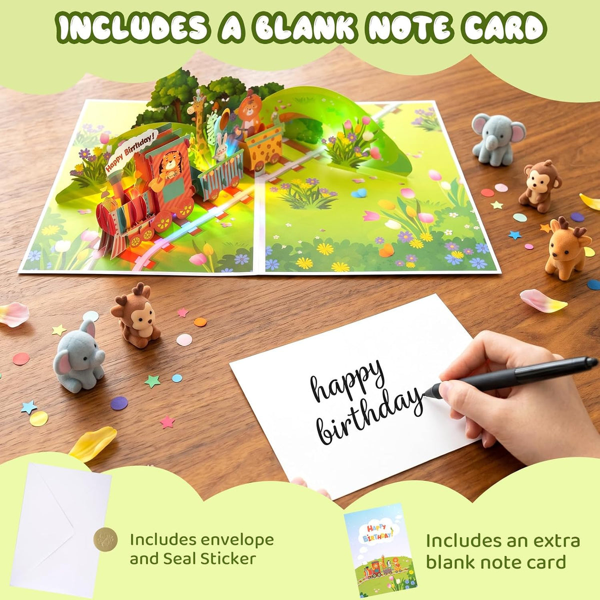 Animal Train Music & Lights Pop-Up Birthday Card