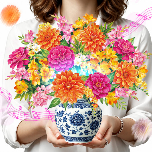 3D Dahlia Bouquet Music &amp; Lights Pop-Up Birthday Card