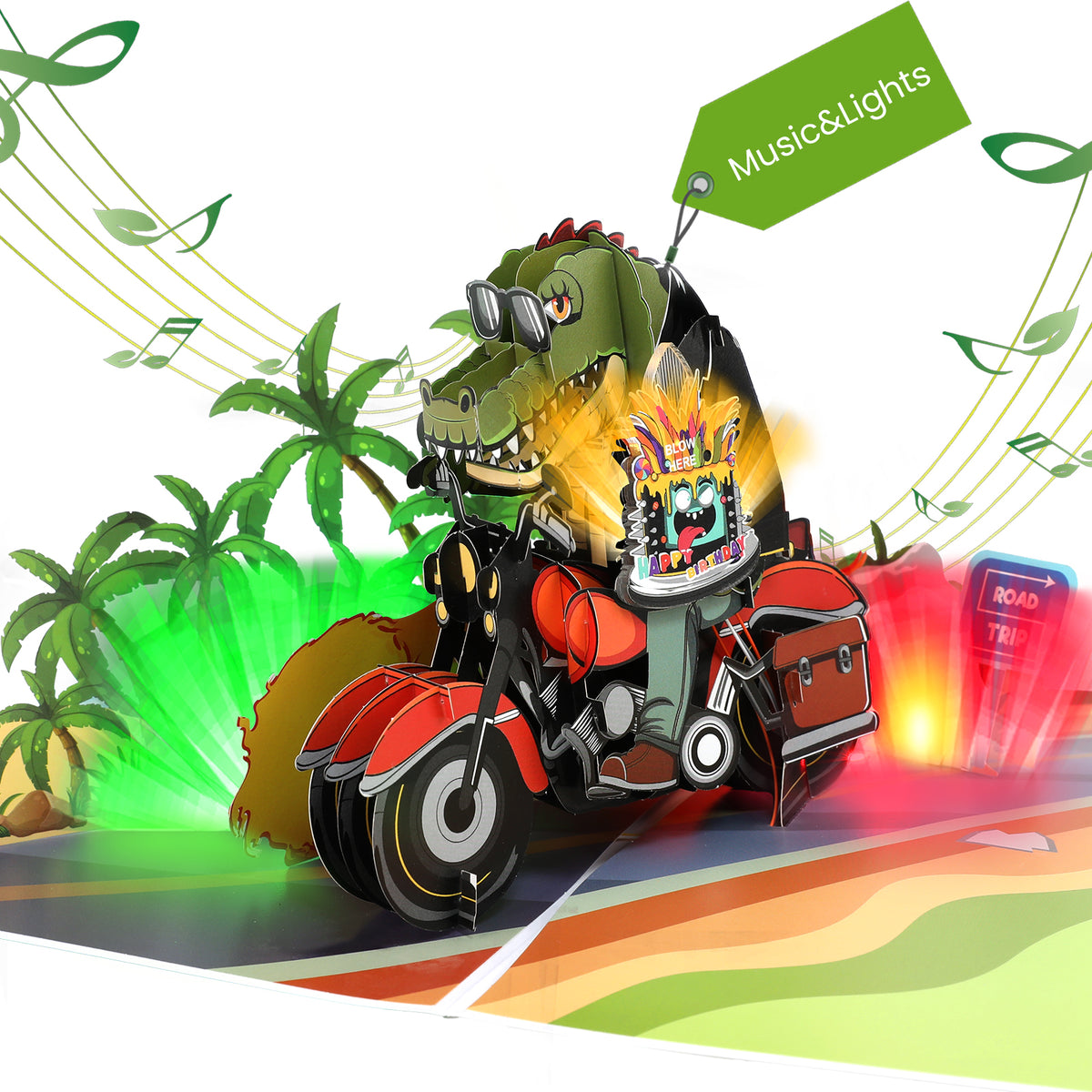 Crocodile Motorbike Blow-to-Celebrate Birthday Card