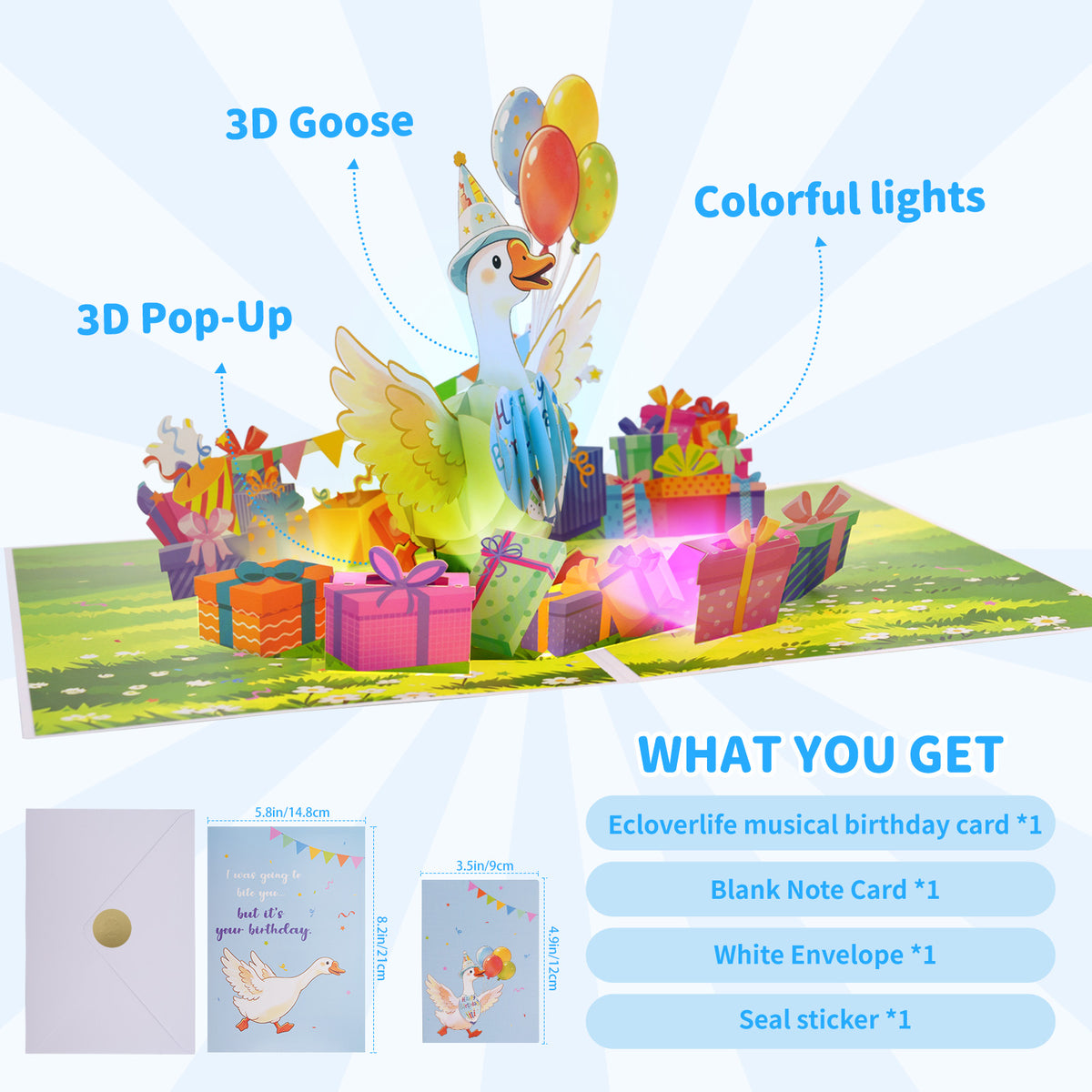 Party Goose Music & Lights Pop-Up Birthday Card